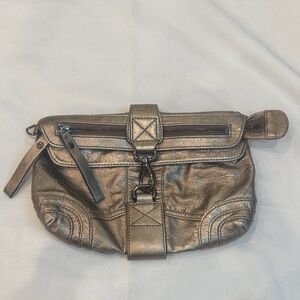 Metallic Bronze Leather City Bag Wristlet Foldover Clutch